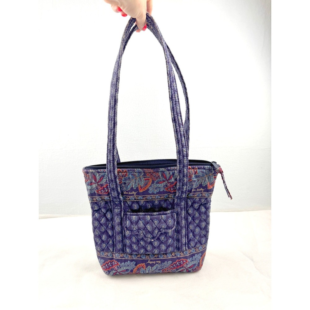 Vera Bradley Quilted Cotton Tote Bag Purple Paisley Floral Shoulder Bag Zip Top